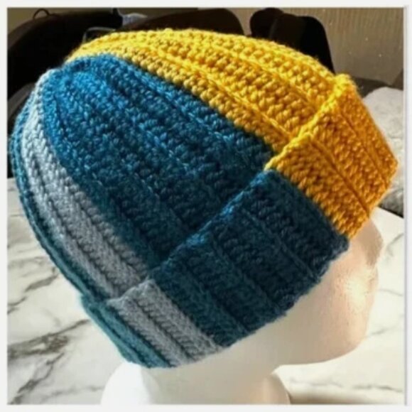 Knitted Hat Multi colored Handmade Crocheted Hat - Picture 2 of 9